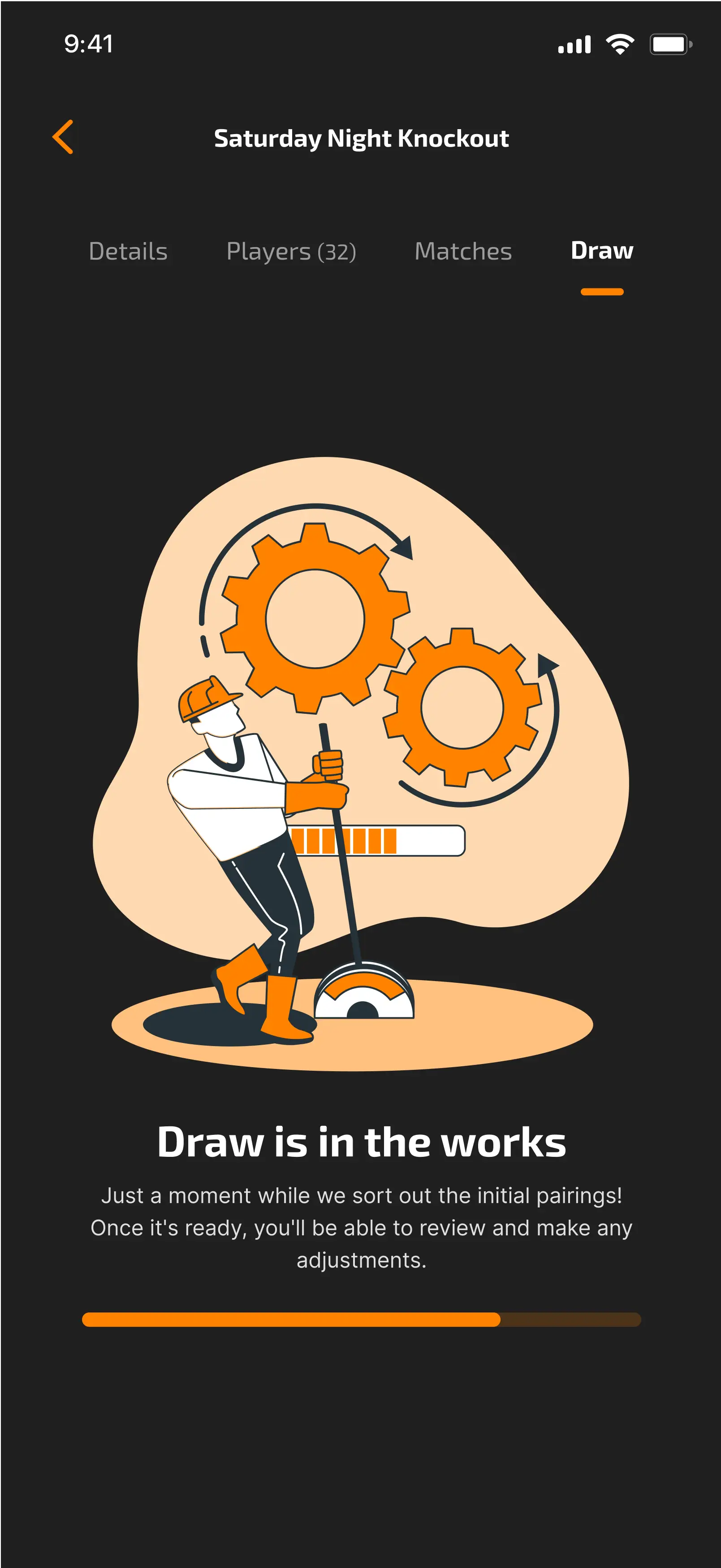 Tournament Details - Draw Setup Loading screen